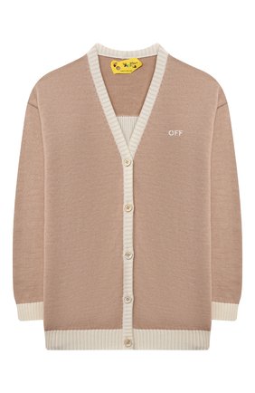 Детский шерстяной кардиган OFF-WHITE бежевого цвета по цене 37200 руб., арт. 0GHB002F21KNI001 | Фото 1 Детский шерстяной кардиган OFF-WHITE бежевого цвета, арт. 0GHB002F21KNI001 | Фото 1 (Материал внешний: Шерсть; Рукава: Длинные; Девочки Кросс-КТ: Кардиган-одежда; Ростовка одежда: 10 - 11 лет | 140 - 146см, 4 года | 104 см, 6 лет | 116 см, 8 лет | 128 см)