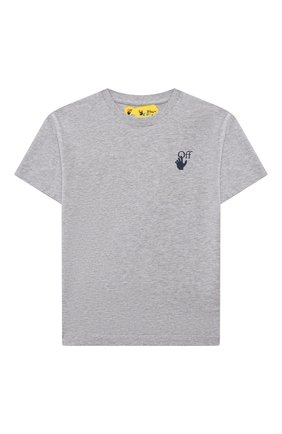 Детская хлопковая футболка OFF-WHITE серого цвета по цене 18200 руб., арт. 0BAA002F21JER006 | Фото 1 Детская хлопковая футболка OFF-WHITE серого цвета, арт. 0BAA002F21JER006 | Фото 1 (Материал внешний: Хлопок; Рукава: Короткие; Ростовка одежда: 10 - 11 лет | 140 - 146см, 12 лет | 152 см, 4 года | 104 см, 6 лет | 116 см, 8 лет | 128 см)