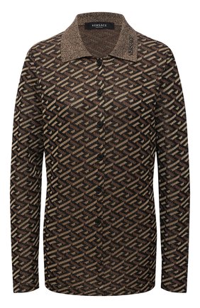 Женский кардиган VERSACE коричневого цвета по цене 105000 руб., арт. 1001921/1A01524 | Фото 1 Женский кардиган VERSACE коричневого цвета, арт. 1001921/1A01524 | Фото 1 (Материал внешний: Вискоза; Рукава: Длинные; Длина (для топов): Стандартные; Стили: Кэжуэл; Принт: С принтом; Женское Кросс-КТ: Пуловер-одежда, кардиган-трикотаж)