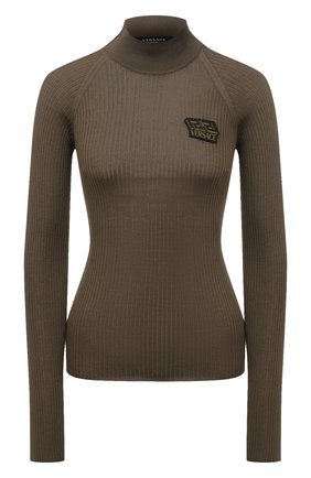 Женская шерстяная водолазка VERSACE хаки цвета по цене 47800 руб., арт. 1002206/1A01684 | Фото 1 Женская шерстяная водолазка VERSACE хаки цвета, арт. 1002206/1A01684 | Фото 1 (Материал внешний: Шерсть; Длина (для топов): Стандартные; Рукава: Длинные; Стили: Кэжуэл; Женское Кросс-КТ: Водолазка-одежда)