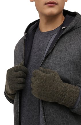Мужские кашемировые перчатки INVERNI хаки цвета, арт. 5047 GU | Фото 2 (Материал: Шерсть, Кашемир, Текстиль; Кросс-КТ: Трикотаж)