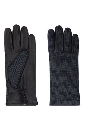 Мужские комбинированные перчатки LORO PIANA темно-синего цвета, арт. FAL9541 | Фото 2 (Мужское Кросс-КТ: Кожа и замша; Материал: Натуральная кожа)