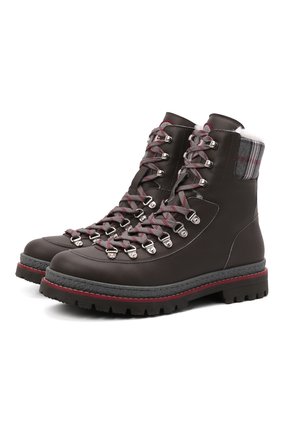 Детские ботинки BRUNELLO CUCINELLI темно-коричневого цвета, арт. BFYRM1H125 | Фото 1 (Материал утеплителя: Натуральный мех; Материал внешний: Кожа)