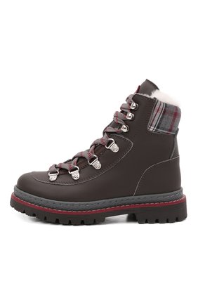 Детские ботинки BRUNELLO CUCINELLI темно-коричневого цвета, арт. BFYRMZH125 | Фото 2 (Материал утеплителя: Натуральный мех; Материал внешний: Кожа)