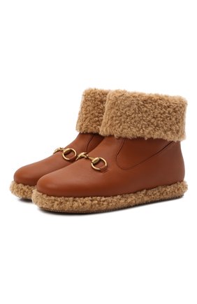 Детские кожаные ботинки GUCCI коричневого цвета по цене 46400 руб., арт. 662197/17T60 | Фото 1 Детские кожаные ботинки GUCCI коричневого цвета, арт. 662197/17T60 | Фото 1 (Материал внутренний: Текстиль)