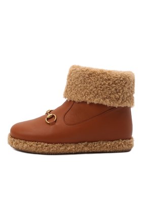 Детские кожаные ботинки GUCCI коричневого цвета по цене 46400 руб., арт. 662197/17T60 | Фото 2 Детские кожаные ботинки GUCCI коричневого цвета, арт. 662197/17T60 | Фото 2 (Материал внутренний: Текстиль)