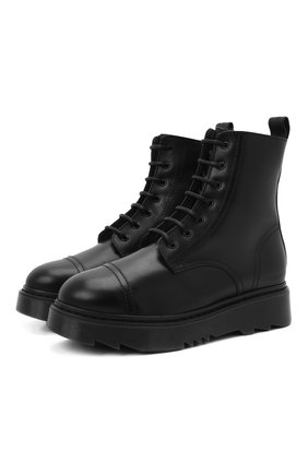 Детские кожаные ботинки EMPORIO ARMANI черного цвета, арт. XXN004/X0R09/35-40 | Фото 1 (Материал утеплителя: Натуральный мех; Материал внешний: Кожа)