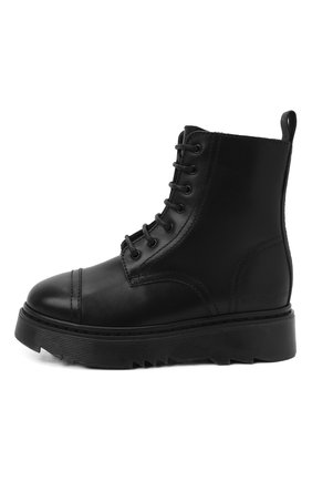 Детские кожаные ботинки EMPORIO ARMANI черного цвета, арт. XXN004/X0R09/28-34 | Фото 2 (Материал утеплителя: Натуральный мех; Материал внешний: Кожа)