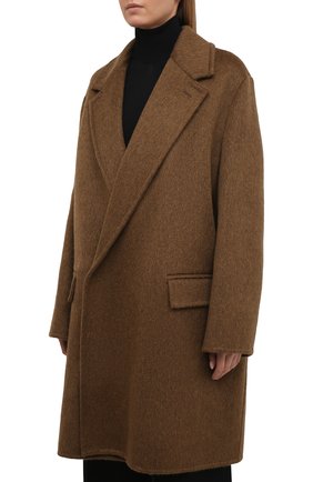 Женское пальто BOTTEGA VENETA коричневого цвета, арт. 663384/V0XS0 | Фото 3 (Материал внешний: Шерсть; Рукава: Длинные; Стили: Гламурный; Длина (верхняя одежда): До колена; 1-2-бортные: Двубортные)