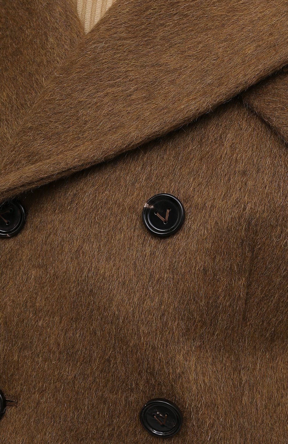 Женское двубортное пальто BOTTEGA VENETA коричневого цвета, арт. 663721/V0XS0 | Фото 5 (Материал внешний: Шерсть; Рукава: Длинные; Стили: Гламурный; Длина (верхняя одежда): До колена; Материал подклада: Вискоза; 1-2-бортные: Двубортные)