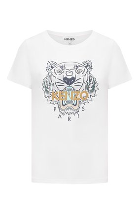 Женская хлопковая футболка KENZO белого цвета по цене 9585 руб., арт. FB62TS8464YB | Фото 1 Женская хлопковая футболка KENZO белого цвета, арт. FB62TS8464YB | Фото 1 (Материал внешний: Хлопок; Стили: Спорт-шик; Принт: С принтом; Длина (для топов): Стандартные; Рукава: Короткие)