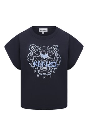 Женская хлопковая футболка KENZO темно-синего цвета по цене 12100 руб., арт. FB62TS6454YF | Фото 1 Женская хлопковая футболка KENZO темно-синего цвета, арт. FB62TS6454YF | Фото 1 (Материал внешний: Хлопок; Стили: Спорт-шик; Принт: С принтом; Длина (для топов): Стандартные; Рукава: Короткие)