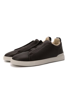Мужские кожаные кеды triple stitch ZEGNA COUTURE темно-коричневого цвета по цене 67850 руб., арт. A4668X-LHCLM | Фото 1 Мужские кожаные кеды triple stitch ZEGNA COUTURE темно-коричневого цвета, арт. A4668X-LHCLM | Фото 1 (Материал утеплителя: Натуральный мех; Подошва: Плоская)