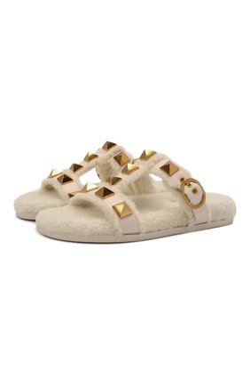 Женские кожаные шлепанцы roman stud VALENTINO кремвого цвета по цене 59950 руб., арт. WW2S0CT4/ZLM | Фото 1 Женские кожаные шлепанцы roman stud VALENTINO кремвого цвета, арт. WW2S0CT4/ZLM | Фото 1 (Материал внутренний: Текстиль; Подошва: Плоская)