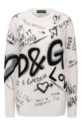 Женский шерстяной пуловер DOLCE & GABBANA черно-белого цвета по цене 119500 руб., арт. FXD08T/JBVK7 | Фото 1 Женский шерстяной пуловер DOLCE & GABBANA черно-белого цвета, арт. FXD08T/JBVK7 | Фото 1 (Рукава: Длинные; Длина (для топов): Стандартные; Материал внешний: Шерсть; Стили: Спорт-шик; Женское Кросс-КТ: Пуловер-одежда)