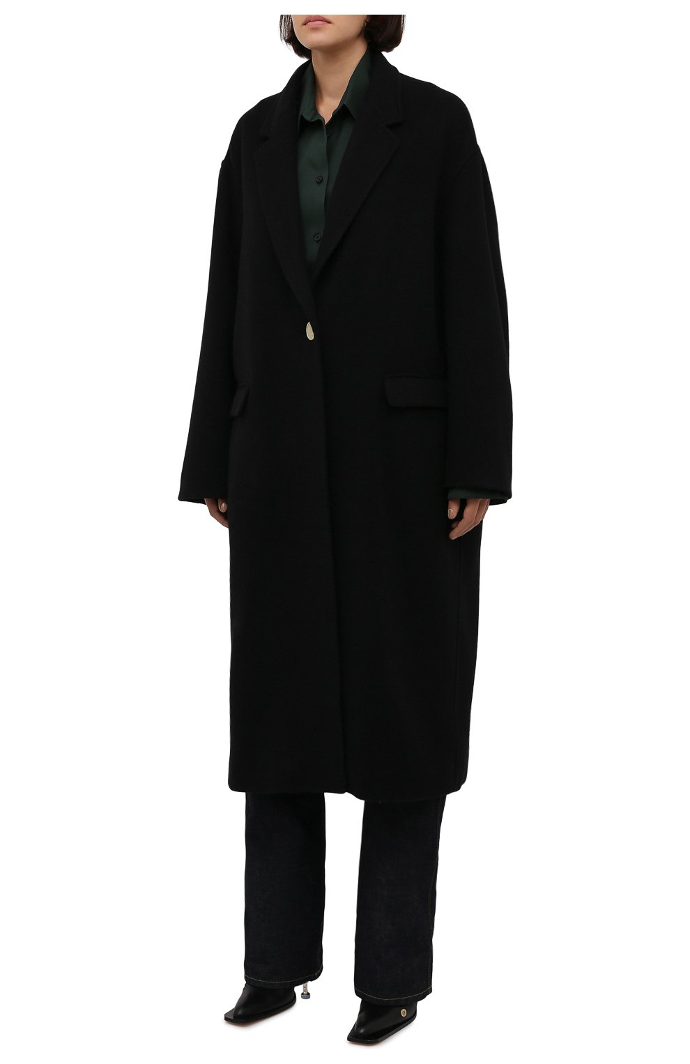 Женское пальто из шерсти и кашемира ISABEL MARANT черного цвета, арт. MA1035-21A008I/EFEZIA | Фото 3 (Материал внешний: Шерсть; Рукава: Длинные; Стили: Гламурный; Длина (верхняя одежда): Длинные; 1-2-бортные: Однобортные)
