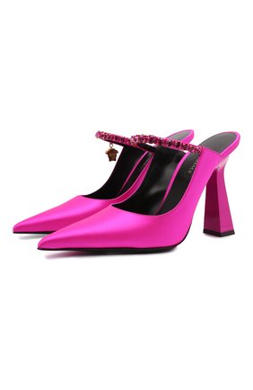 Женские текстильные мюли VERSACE фуксия цвета по цене 77400 руб., арт. 1000821/DRA67 | Фото 1 Женские текстильные мюли VERSACE фуксия цвета, арт. 1000821/DRA67 | Фото 1 (Материал внутренний: Натуральная кожа; Материал внешний: Текстиль; Каблук тип: Устойчивый; Каблук высота: Высокий; Подошва: Плоская)