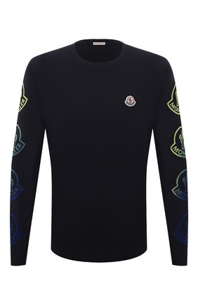Мужская хлопковый лонгслив MONCLER темно-синего цвета по цене 27300 руб., арт. G2-091-8D000-11-829H8 | Фото 1 Мужская хлопковый лонгслив MONCLER темно-синего цвета, арт. G2-091-8D000-11-829H8 | Фото 1 (Материал внешний: Хлопок; Принт: С принтом; Длина (для топов): Стандартные; Рукава: Длинные; Стили: Спорт-шик)