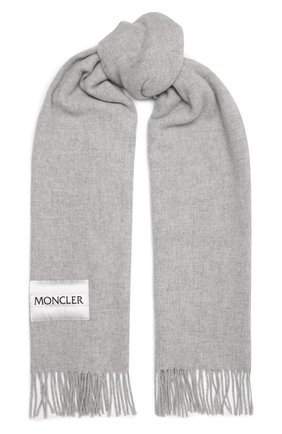 Мужской шерстяной шарф MONCLER светло-серого цвета по цене 21800 руб., арт. G2-091-3C000-32-A0152 | Фото 1 Мужской шерстяной шарф MONCLER светло-серого цвета, арт. G2-091-3C000-32-A0152 | Фото 1 (Материал: Шерсть; Кросс-КТ: шерсть)