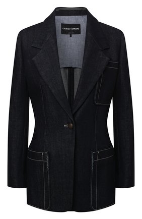 Женский джинсовый жакет GIORGIO ARMANI темно-синего цвета по цене 145000 руб., арт. 1WHGG0Q8/T02KB | Фото 1 Женский джинсовый жакет GIORGIO ARMANI темно-синего цвета, арт. 1WHGG0Q8/T02KB | Фото 1 (Материал подклада: Хлопок; Материал внешний: Хлопок; Рукава: Длинные; Длина (для топов): Удлиненные; Стили: Кэжуэл; Кросс-КТ: Деним; Случай: Повседневный; Женское Кросс-КТ: Жакет-одежда; 1-2-бортные: Однобортные)