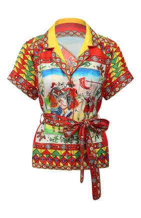 Женская шелковая рубашка DOLCE & GABBANA разноцветного цвета, арт. F5G67T/GDS12 | Фото 1 (Длина (для топов): Стандартные; Материал внешний: Шелк; Рукава: Короткие; Стили: Гламурный; Принт: С принтом; Женское Кросс-КТ: Рубашка-одежда)