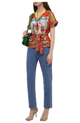 Женская шелковая рубашка DOLCE & GABBANA разноцветного цвета, арт. F5G67T/GDS12 | Фото 2 (Длина (для топов): Стандартные; Материал внешний: Шелк; Рукава: Короткие; Стили: Гламурный; Принт: С принтом; Женское Кросс-КТ: Рубашка-одежда)