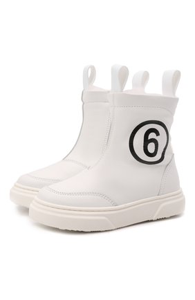 Детские кожаные ботинки MM6 белого цвета, арт. 68974/KIPS/18-27 | Фото 1 (Материал утеплителя: Натуральный мех; Материал внешний: Кожа)