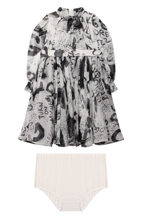 Женский комплект из платья и шорт DOLCE & GABBANA черно-белого цвета, арт. L22DW8/IS1JP | Фото 1 (Рукава: Длинные; Материал внешний: Шелк)