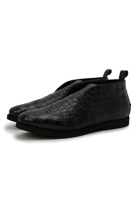Мужские ботинки из кожи крокодила KITON темно-серого цвета, арт. USSINV0N00102/CNIL | Фото 1 (Материал внутренний: Натуральная кожа; Подошва: Плоская; Материал внешний: Экзотическая кожа, Кожа; Мужское Кросс-КТ: Ботинки-обувь; Материал утеплителя: Без утеплителя)