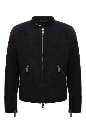 Мужская утепленная куртка DOLCE & GABBANA темно-серого цвета, арт. G9VM7L/GEU10 | Фото 1 (Материал подклада: Вискоза; Кросс-КТ: Куртка; Мужское Кросс-КТ: утепленные куртки; Стили: Кэжуэл; Рукава: Длинные; Длина (верхняя одежда): Короткие; Материал внешний: Натуральная кожа)