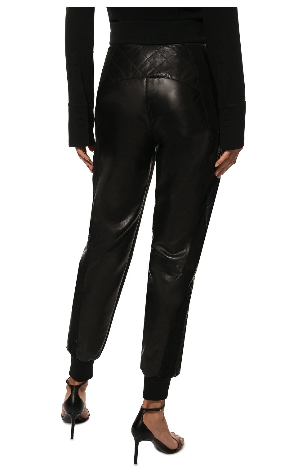 Женские кожаные джоггеры DOLCE & GABBANA черного цвета, арт. FTB4BL/HULMY | Фото 4 (Длина (брюки, джинсы): Стандартные; Силуэт Ж (брюки и джинсы): Джоггеры; Женское Кросс-КТ: Джоггеры - брюки; Стили: Гранж; Региональные ограничения белый список (Axapta Mercury): RU; Материал подклада: Синтетический материал; Материал внешний: Натуральная кожа)