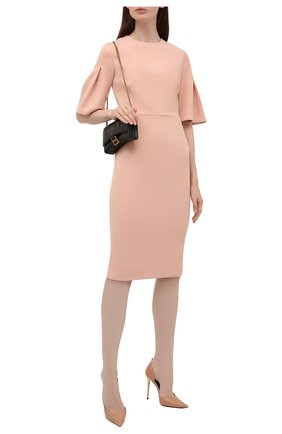 Женское комплект из платья и маски ROLAND MOURET светло-розового цвета по цене 96050 руб., арт. AW21/S2371/F0509 | Фото 2 Женское комплект из платья и маски ROLAND MOURET светло-розового цвета, арт. AW21/S2371/F0509 | Фото 2 (Рукава: 3/4; Материал внешний: Синтетический материал; Длина Ж (юбки, платья, шорты): До колена; Материал подклада: Синтетический материал; Женское Кросс-КТ: Платье-одежда; Стили: Романтичный; Случай: Формальный)