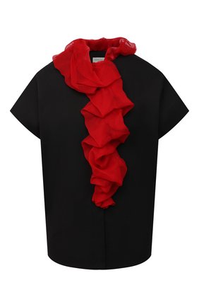 Женская блузка из хлопка и шелка DRIES VAN NOTEN черного цвета по цене 51700 руб., арт. 212-010715-3013 | Фото 1 Женская блузка из хлопка и шелка DRIES VAN NOTEN черного цвета, арт. 212-010715-3013 | Фото 1 (Рукава: Короткие; Материал внешний: Шелк, Хлопок; Длина (для топов): Стандартные; Женское Кросс-КТ: Блуза-одежда; Принт: Без принта; Стили: Романтичный)