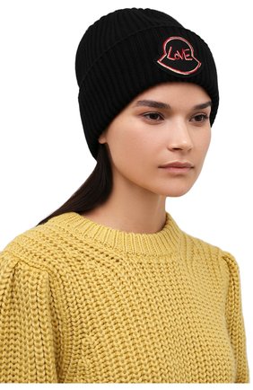 Женская шапка из шерсти и кашемира MONCLER черного цвета, арт. G2-093-3B000-44-M1127 | Фото 2 (Материал: Шерсть, Кашемир, Текстиль)