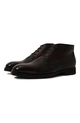 Мужские кожаные ботинки BARRETT темно-коричневого цвета, арт. 212U028.2/BETIS CREAM | Фото 1 (Материал утеплителя: Натуральный мех; Подошва: Плоская; Мужское Кросс-КТ: Ботинки-обувь; Материал внешний: Кожа)
