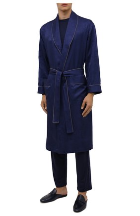 Мужской шелковый халат ZIMMERLI темно-синего цвета, арт. 6100-75144 | Фото 2 (Материал внешний: Шелк; Длина (верхняя одежда): Длинные; Рукава: Длинные; Кросс-КТ: домашняя одежда)