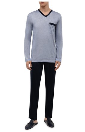 Мужская пижама из хлопка и шелка ZIMMERLI темно-синего цвета по цене 22950 руб., арт. 3417-95402 | Фото 1 Мужская пижама из хлопка и шелка ZIMMERLI темно-синего цвета, арт. 3417-95402 | Фото 1 (Рукава: Длинные; Материал внешний: Хлопок; Длина (для топов): Стандартные; Длина (брюки, джинсы): Стандартные; Кросс-КТ: домашняя одежда)
