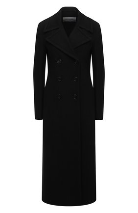 Женское шерстяное пальто VALENTINO черного цвета, арт. WB0CA6256PJ | Фото 1 (Материал внешний: Шерсть; Длина (верхняя одежда): Длинные; Рукава: Длинные; Стили: Гламурный; 1-2-бортные: Двубортные)