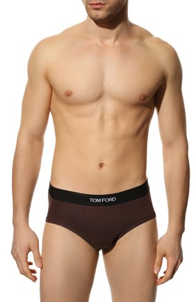 Мужские хлопковые брифы TOM FORD темно-коричневого цвета по цене 4960 руб., арт. T4LC11040 | Фото 2 Мужские хлопковые брифы TOM FORD темно-коричневого цвета, арт. T4LC11040 | Фото 2 (Материал внешний: Хлопок; Кросс-КТ: бельё; Мужское Кросс-КТ: Трусы)