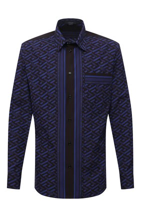 Мужская хлопковая рубашка VERSACE синего цвета по цене 78950 руб., арт. 1002485/1A01810 | Фото 1 Мужская хлопковая рубашка VERSACE синего цвета, арт. 1002485/1A01810 | Фото 1 (Длина (для топов): Стандартные; Рукава: Длинные; Материал внешний: Хлопок; Случай: Повседневный; Принт: С принтом; Стили: Гламурный; Рубашки М: Regular Fit; Манжеты: На пуговицах; Воротник: Кент; Региональные ограничения белый список (Axapta Mercury): RU)