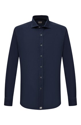 Мужская хлопковая рубашка SONRISA темно-синего цвета, арт. I4VE/TC/TC168 | Фото 1 (Материал внешний: Хлопок; Рукава: Длинные; Случай: Повседневный; Принт: Однотонные; Стили: Кэжуэл; Рубашки М: Regular Fit; Манжеты: На пуговицах; Воротник: Акула; Длина (для топов): Стандартные)