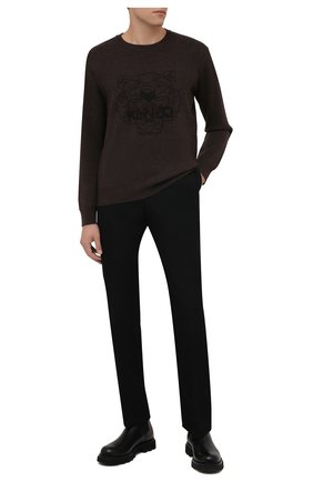Мужской джемпер из шерсти и хлопка KENZO коричневого цвета по цене 30950 руб., арт. FB65PU6453XA | Фото 2 Мужской джемпер из шерсти и хлопка KENZO коричневого цвета, арт. FB65PU6453XA | Фото 2 (Материал внешний: Шерсть; Рукава: Длинные; Длина (для топов): Стандартные; Мужское Кросс-КТ: Джемперы; Вырез: Круглый; Стили: Кэжуэл; Принт: С принтом)