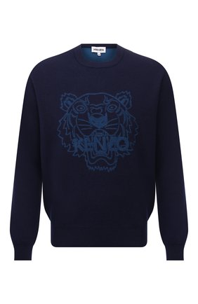 Мужской джемпер из шерсти и хлопка KENZO темно-синего цвета по цене 30950 руб., арт. FB65PU6453XA | Фото 1 Мужской джемпер из шерсти и хлопка KENZO темно-синего цвета, арт. FB65PU6453XA | Фото 1 (Материал внешний: Шерсть; Длина (для топов): Стандартные; Рукава: Длинные; Мужское Кросс-КТ: Джемперы; Вырез: Круглый; Стили: Кэжуэл; Принт: С принтом)