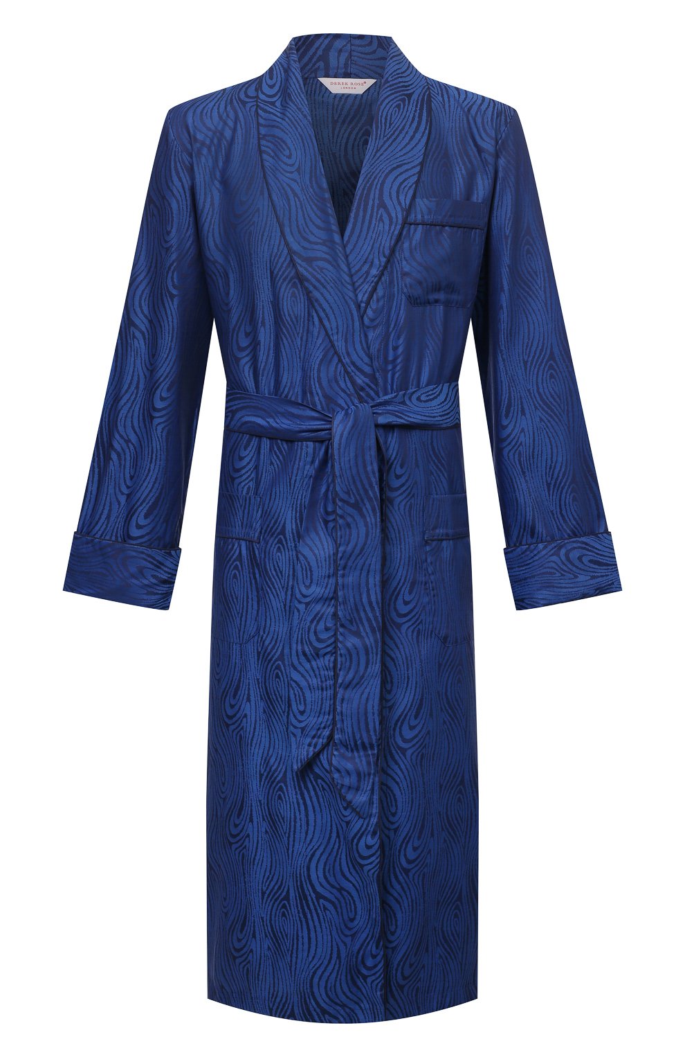 Мужской хлопковый халат DEREK ROSE темно-синего цвета, арт. 5505-PARI020 | Фото 1 (Рукава: Длинные; Кросс-КТ: домашняя одежда; Материал внешний: Хлопок; Длина (верхняя одежда): Длинные)