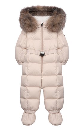 Детского пуховый комбинезон с мехом MONCLER бежевого цвета по цене 61500 руб., арт. G2-951-1G506-02-53079/12-18M | Фото 1 Детского пуховый комбинезон с мехом MONCLER бежевого цвета, арт. G2-951-1G506-02-53079/12-18M | Фото 1 (Материал внешний: Синтетический материал; Материал подклада: Хлопок; Материал утеплителя: Пух и перо; Рукава: Длинные)