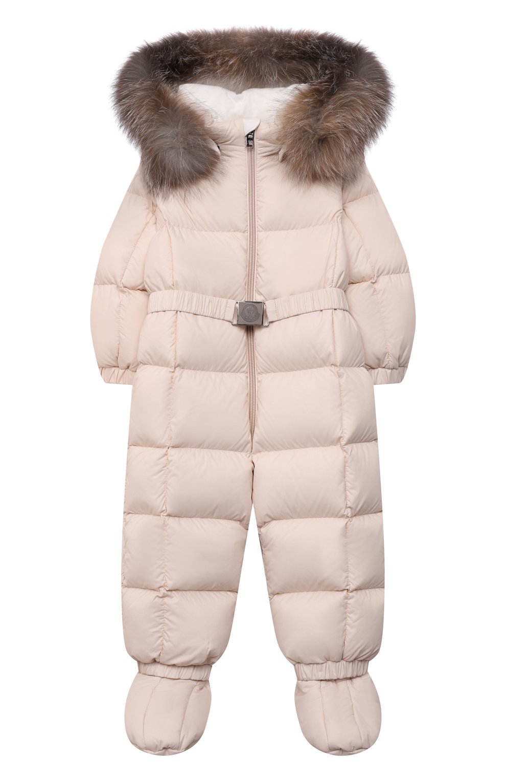 Детский пуховый комбинезон с мехом MONCLER бежевого цвета, арт. G2-951-1G506-02-53079/9-12M | Фото 1