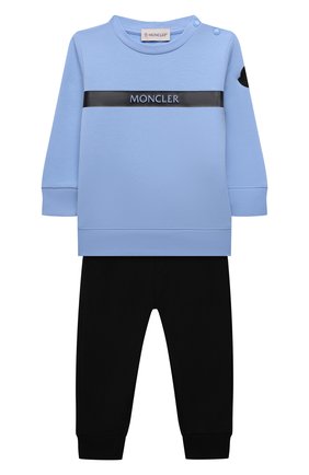 Детский комплект из свитшота и брюк MONCLER голубого цвета по цене 21300 руб., арт. G2-951-8M777-20-80996 | Фото 1 Детский комплект из свитшота и брюк MONCLER голубого цвета, арт. G2-951-8M777-20-80996 | Фото 1 (Материал внешний: Хлопок; Рукава: Длинные)