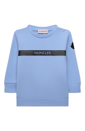 Детский комплект из свитшота и брюк MONCLER голубого цвета по цене 21300 руб., арт. G2-951-8M777-20-80996 | Фото 2 Детский комплект из свитшота и брюк MONCLER голубого цвета, арт. G2-951-8M777-20-80996 | Фото 2 (Материал внешний: Хлопок; Рукава: Длинные)