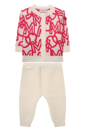 Детский комплект из кардигана и брюк MONCLER фуксия цвета, арт. G2-951-9N704-00-M1131 | Фото 1 (Материал внешний: Шерсть; Рукава: Длинные)