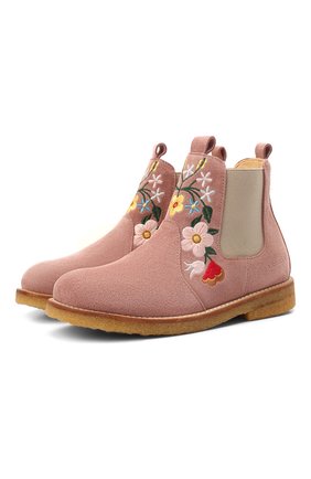 Детские замшевые ботинки ANGULUS розового цвета, арт. 6070-201/30-36 | Фото 1 (Материал внутренний: Натуральная кожа; Материал внешний: Кожа; Длина стельки: 21)
